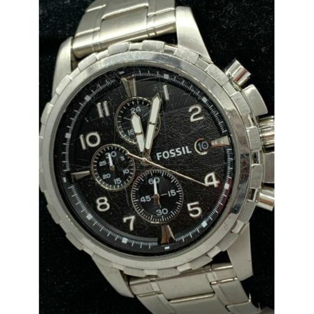 Fossil FS4542 Men's Watch Stainless Steel Bracelet Black Analog Dial 45mm D375